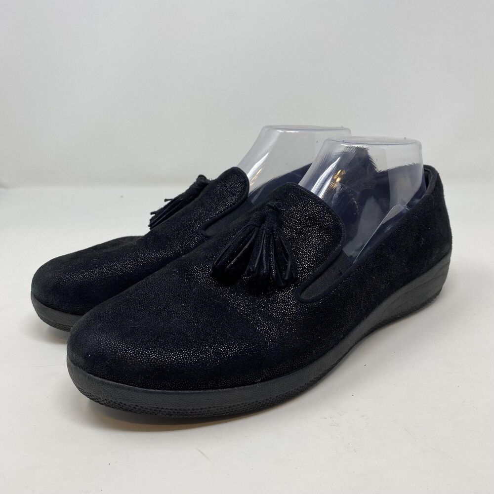 FitFlop Shoes Womens Size 10 Black Suede Tassel Loafers Comfort Slip On C21-403